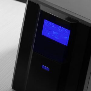 Uninterruptible power supply (UPS) close-up on a white background