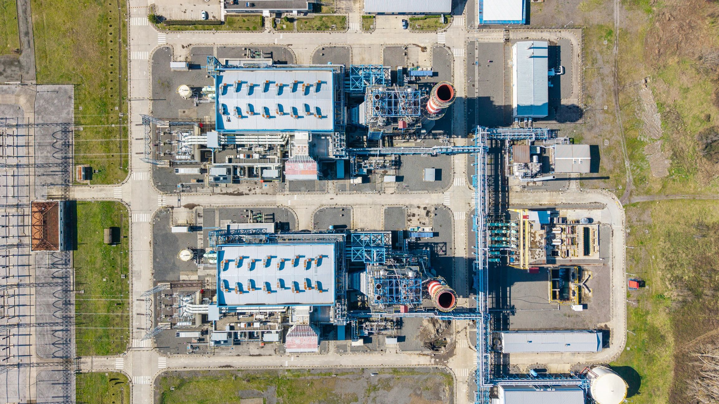 Industrial natural gas power plant aerial view